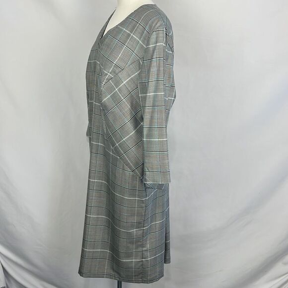 Escada Grey Plaid with Button Cuffs Dress - Picture 3 of 11